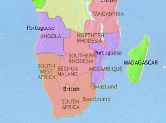 A map of southern Africa, circa 1960.