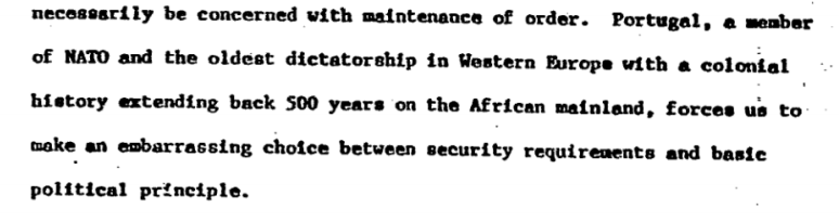 Portugal forces the US to "make an embarrassing choice between security requirements and basic political principle."