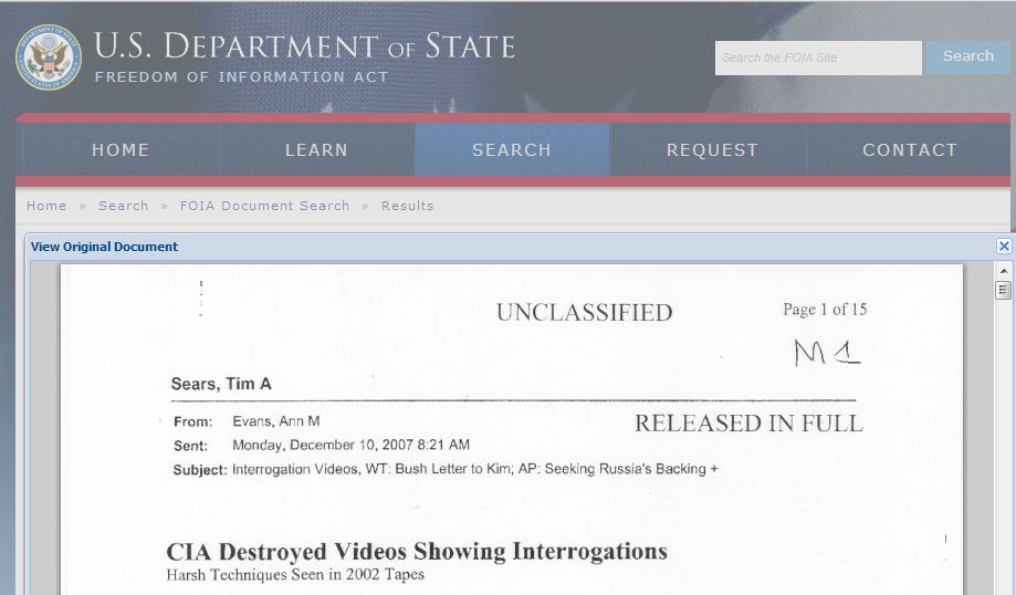 One of 80 thousand documents now available on the Department of State electronic reading room.