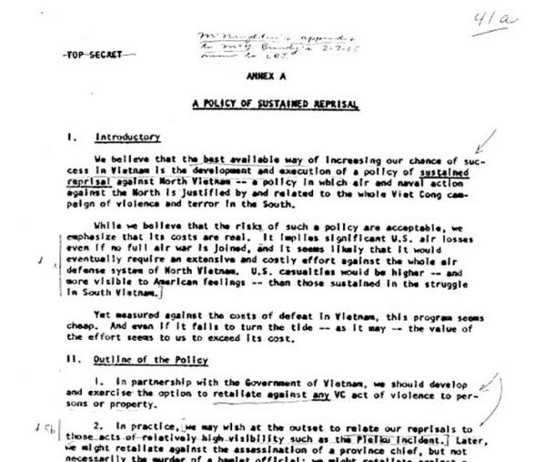 Excerpt from Appendix to Memorandum from McGeorge Bundy to Lyndon Johnson, "A Policy of Sustained Reprisal" (February 7, 1965).