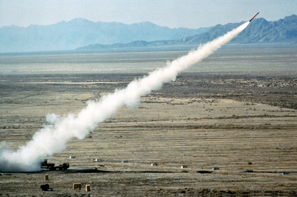 Test of a BGM-109G Gryphon ground-launched cruise missile, deployed to Europe in November 1983.