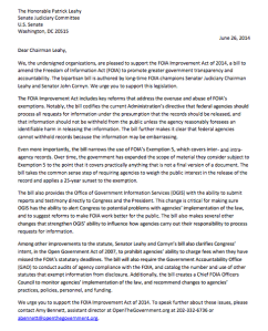 Letter of support signed by: American Association of Law Libraries, American Booksellers Foundation for Free Expression, American Library Association, American Society of News Editors, Amnesty International USA, Association of American Publishers, Association of Research Libraries, Appeal for Justice, Arizona Newspapers Association, Article 19, Cause of Action, Center for Effective Government, Center for Science and Democracy at the Union of Concerned Scientists, Citizens for Responsibility and Ethics in Washington, Council on American-Islamic Relations, Defending Dissent Foundation, Dont Tread on Educators, Electronic Frontier Foundation, Essential Information, Federation of American Scientists, First Amendment Coalition, Freedom of the Press Foundation, Government Accountability Project, iSolon.org, Liberty Coalition, Mississippi Center for Freedom of Information, National Coalition Against Censorship, National Coalition for History, National Security Archive, National Security Counselors, National Sustainable Agricultural Coalition, OpenTheGovernment.org, PEN American Center, People For the American Way, Physicians for Human Rights, Project on Government Oversight, Public Citizen, Reporters Committee for Freedom of the Press, The Rural Coalition, Sage Information Services, Savannah River Site Watch, Society of American Archivists, Society of Professional Journalists, Student Press Law Center, The Sunlight Foundation, Tully Center for Free Speech at Syracuse University, University of Floridas Brechner Center for Freedom of Information, Utah Foundation for Open Government, Washington Civil Rights Council, and the Washington Coalition for Open Government.  