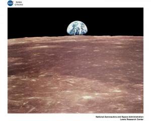 Earth rising behind the moon. (Photo courtesy of NASA, Lewis Research Center)