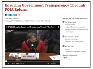 Ms. Nesbit testifying on the importance of FOIA reform.