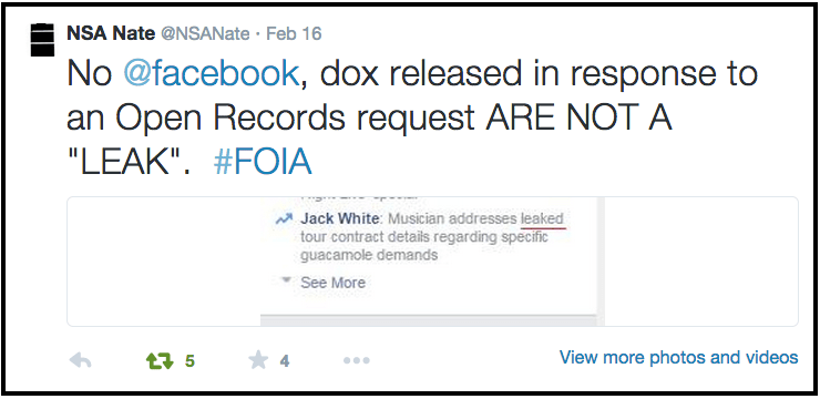 NSANate calling out Facebook for conflating leaks and official disclosures.