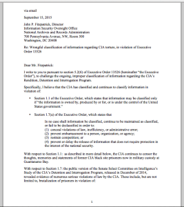 Wrongful classification of information regarding CIA torture, in violation of Executive Order 13526.
