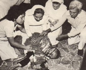 Archbishop Romero minutes after he was shot celebrating mass at a small chapel located in a hospital called "La Divina Providencia" at around 6:30pm on March 24, 1980.