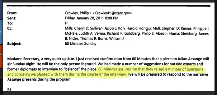 WikiLeaks questions planted with 60 Minutes.