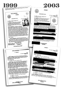 The Defense Intelligence Agency biographic documents on General Augusto Pinochet, censored different ways by different declassification officers.