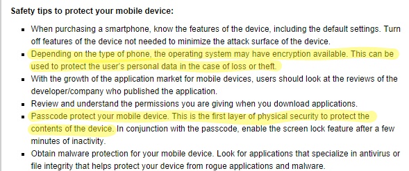 A screenshot of the FBI's now-deleted encryption advice.