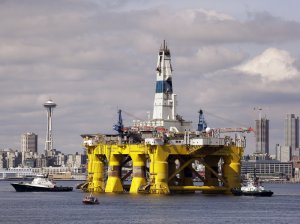 A Shell oil drilling rig. 