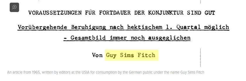 An article from 1965, written by editors at the USIA for consumption by the German public under the name Guy Sims Fitch. Source: PaleoFuture