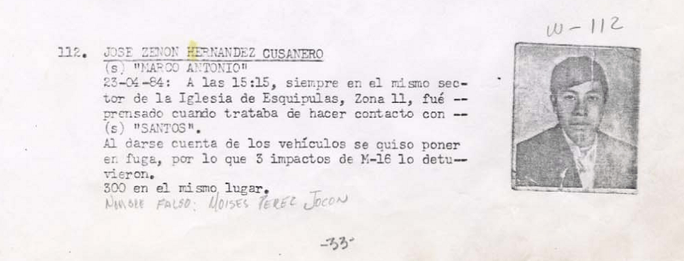 "Hernández Cusanero's entry in the Guatemalan Death Squad Diary" -- Courtesy National Security Archive