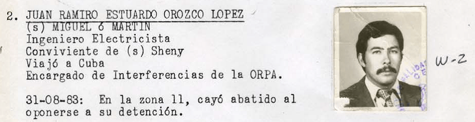 "Orozco's entry in the Guatemalan Death Squad Diary" -- Courtesy National Security Archive 